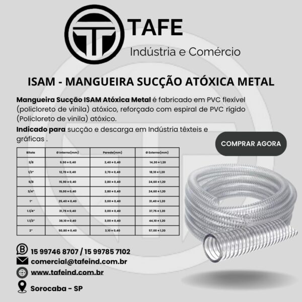 ISAM - MANGUEIRA SUCÇÃO ATÓXICA METAL
