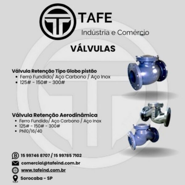 Válvula Retenção Tipo Globo Pistão / Válvula Retenção Aerodinâmica